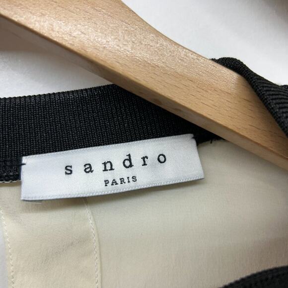 $195 Sandro Paris Designer Neutral Black White Knit Polka Dot Top Blouse Medium - Picture 5 of 8